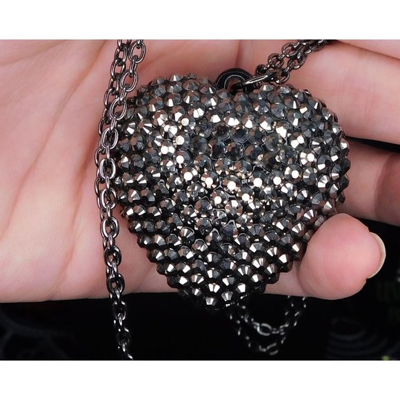 Puffed Rhinestone Heart Necklace - Picture 3 of 4